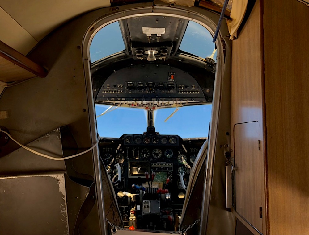 The cockpit of a vintage passenger aircraft